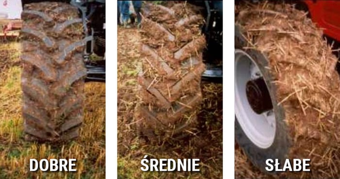 3 warianty gromadzenia się gleby między klockami bieżnika